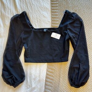 Windsor Black Puff Sleeve Crop Top